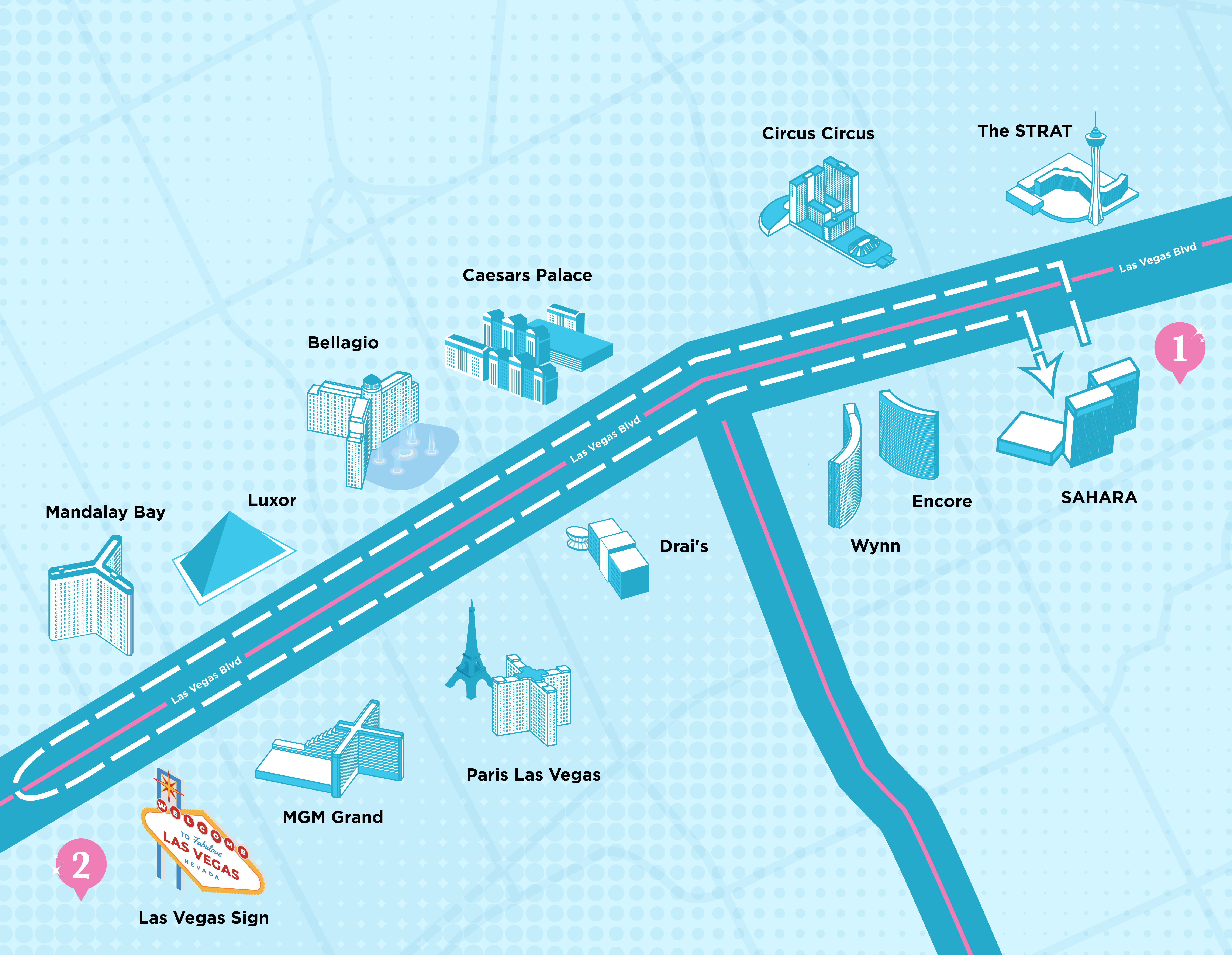 Map of the Las Vegas Strip tour route